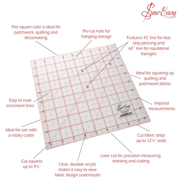 9.5in x 9.5in Patchwork Ruler Sew Easy NL4158