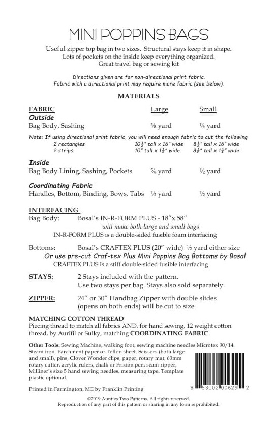 Mini Poppins Bag Pattern