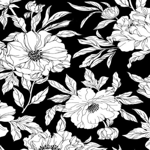 Drawn Tossed Florals Black C8726-Ink