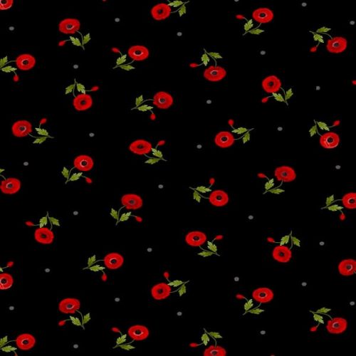 Tossed Small Red Poppies C8476-Fleur Black