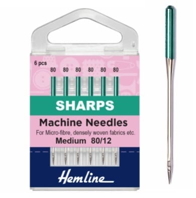 Size 80/12: Sharps Hemline Sewing Machine Needles (6 pack)