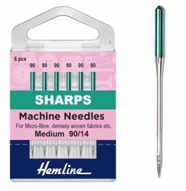 Size 90/14: Sharps Hemline Sewing Machine Needles (6 pack)