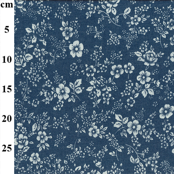 C8475 Blue Floral Printed Denim Chambray