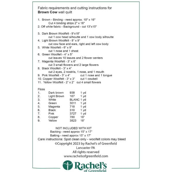 Brown Cow Wall Kit Instructions K0323
