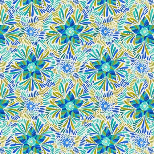 A810-1 Axé blue and green floral on cream, Bahia, Lewis & Irene