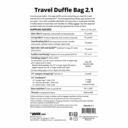 Travel Duffle Bag 2.1 # PBA203-21 Supplies