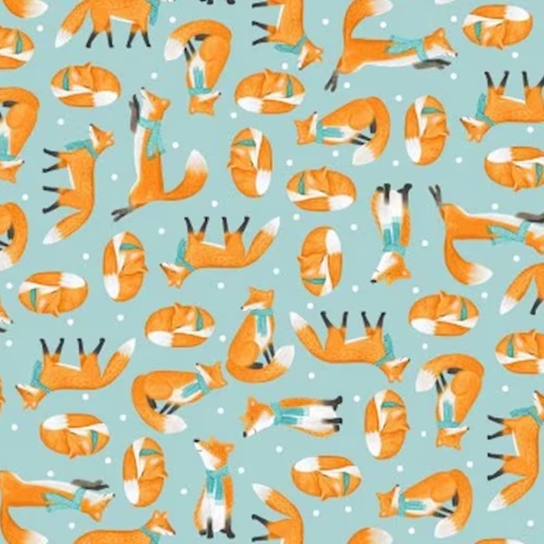 6411-13 Foxes Light Blue/Orange – Welcome to our Neighbourhood by Studio E