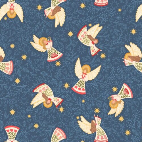 Peace and Joy Host of Angels on Blue Metallic Gold - C112.3