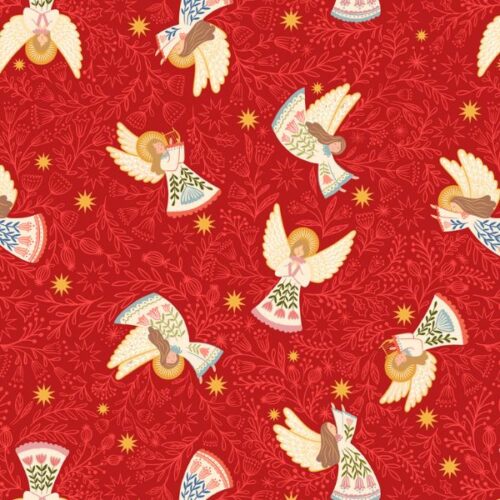 Peace and Joy Host of Angels on Red Metallic Gold - C112.2