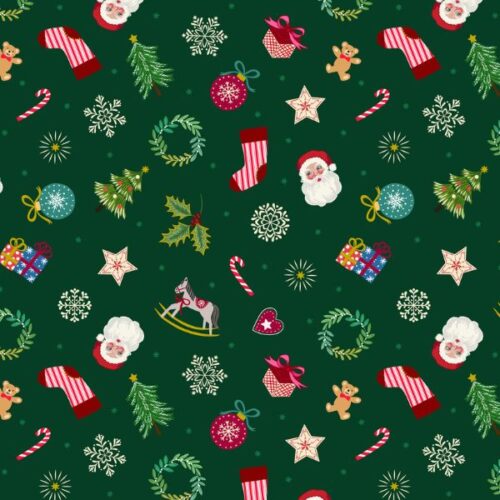 Oh Christmas Tree! Little Festive Things on Green with Gold Metallic - C120.3