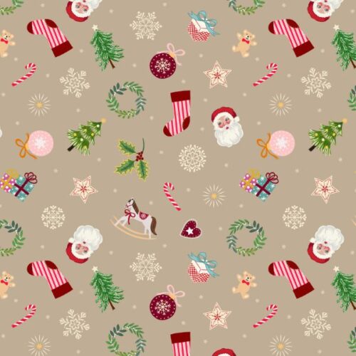 Oh Christmas Tree! Little Festive Things on Natural with Gold Metalic - C120.1