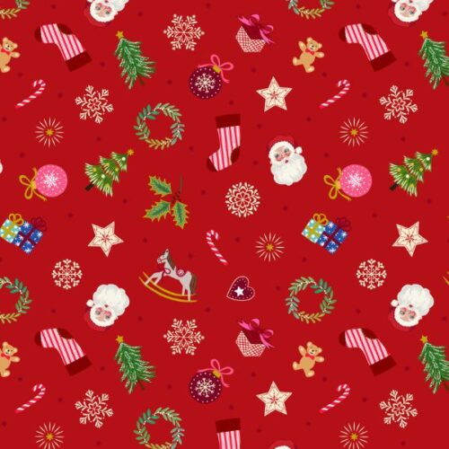 Oh Christmas Tree! Little Festive Things on Red with Gold Metallic - C120.2