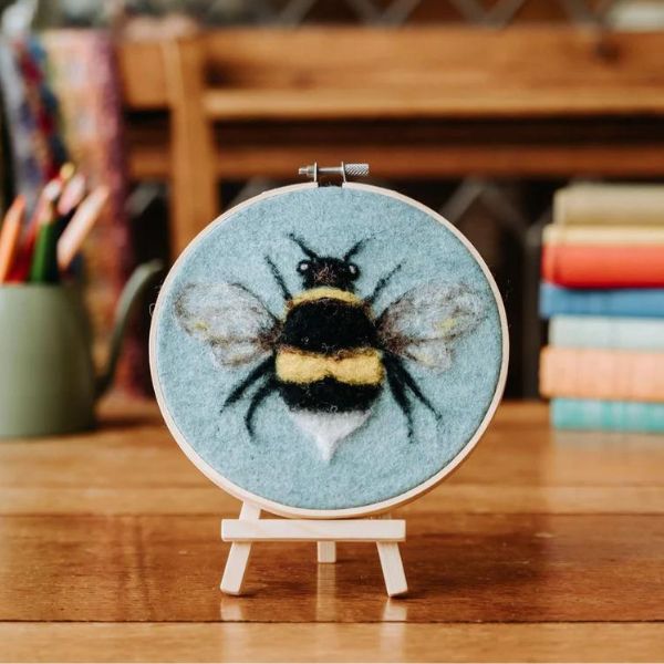 Bee in a Hoop Needle Felting Craft Kit Finished Piece on Stand