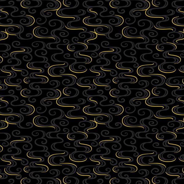 A864.3 Dragon Swirl on Black with Gold Metallic Year of the Dragon Lewis & Irene