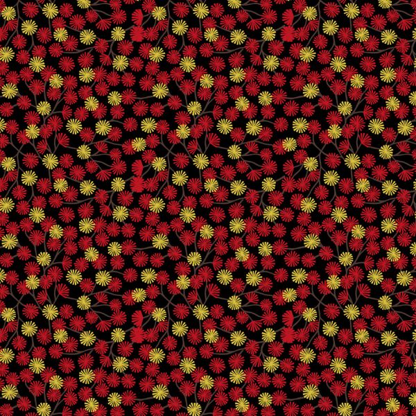 A865.2 Red and Gold Aster on Black with Gold Metallic Year of the Dragon Lewis & Irene