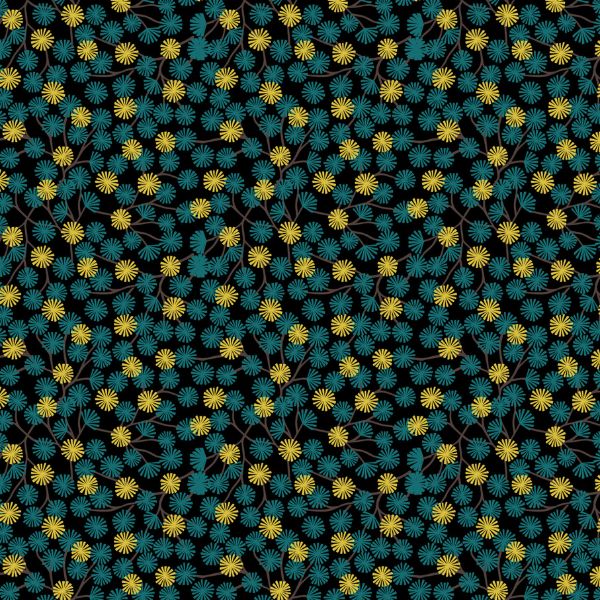 A865.3 Dark Jade and Gold Aster on Black with Gold Metallic Year of the Dragon Lewis & Irene