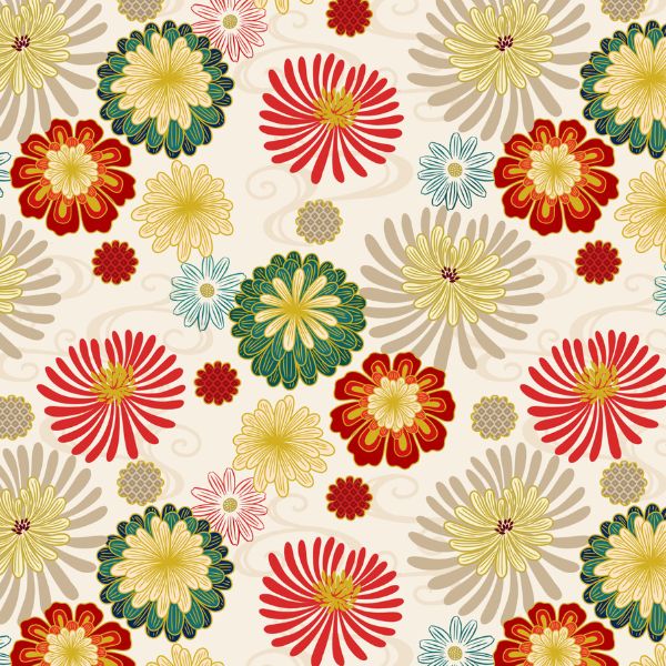 A866.1 Multi Year of the Dragon Floral on Cream with Gold Metallic Year of the Dragon Lewis & Irene