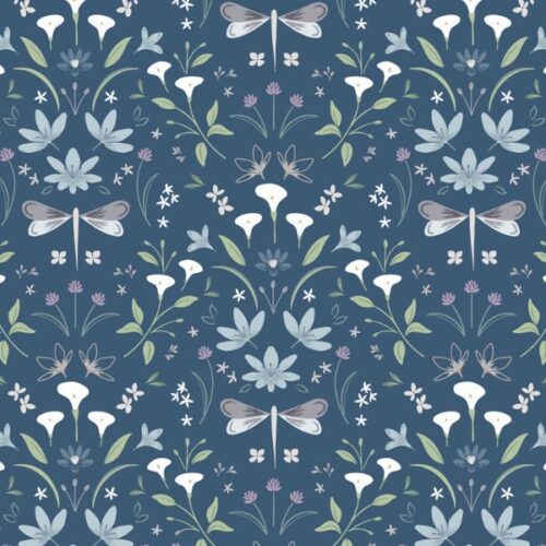 CC36.3 Graceful Reflections Navy Blue The Water Gardens Cassandra Connolly Lewis & Irene