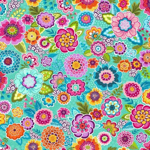 056_T Floral Bright Teal Revival by Makower