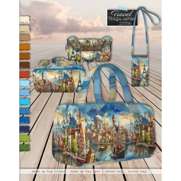 Europe - 3 Bags on One Panel - Travel, Cosmetic & Mobile