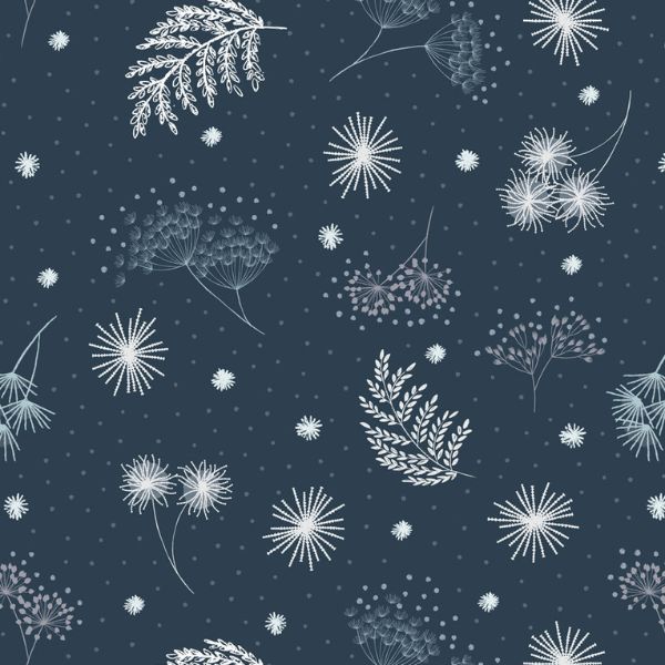 F659.3 Frosted Garden on Dark Blue Flannel Secret Winter Garden Flannel Lewis & Irene