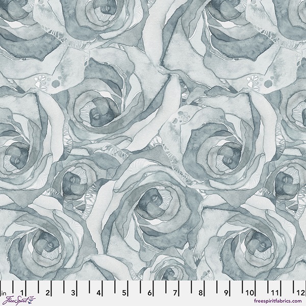 PWSR081.SILVERBLUE Organic Roses Brushstrokes by Shell Rummel