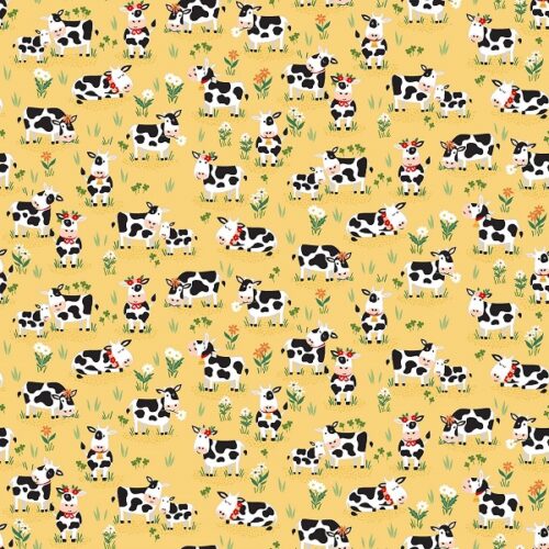 065_Y Grazing Cows Yellow Fun on the Farm by Makower