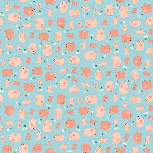 069_B Happy Pigs Blue Fun on the Farm by Makower