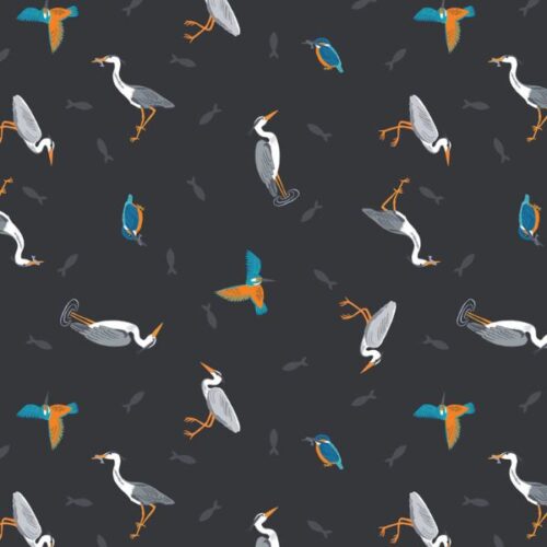 SM79.3 Herons and Kingfisher on Dark Small Things...Rivers & Creeks Lewis & Irene