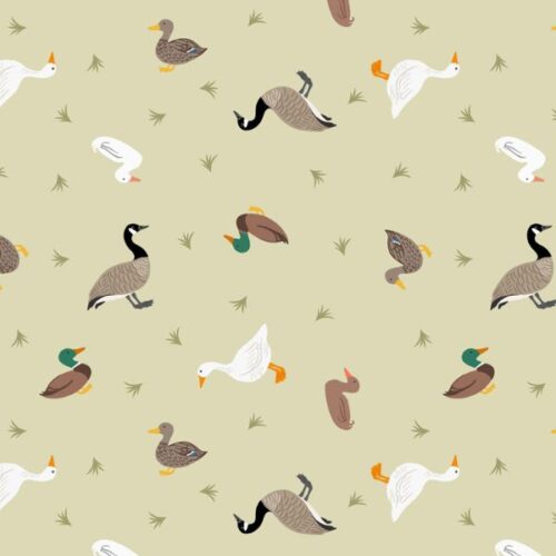 SM80.1 Ducks and Geese on Green Cream Small Things...Rivers & Creeks Lewis & Irene