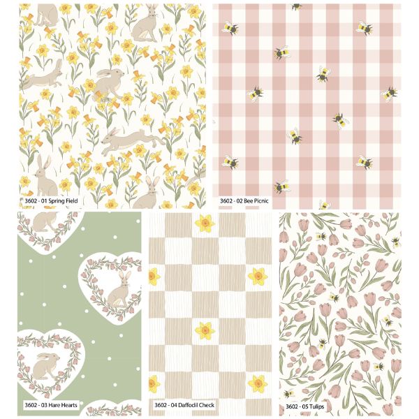 3602-00 Spring Hare Fat Quarter Pack (5pcs), Craft Cotton Co.