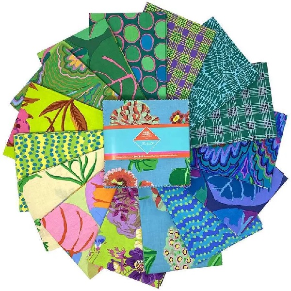 FB6CPGP.COOLFEB25 Cool 5" Charm Pack (42pc): Kaffe Fassett Collective Spring 2025 (FreeSpirit Branded)