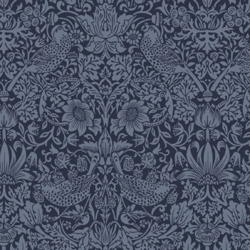 QBWM001.Navy Strawberry Thief Extra Wide Backing Fabric