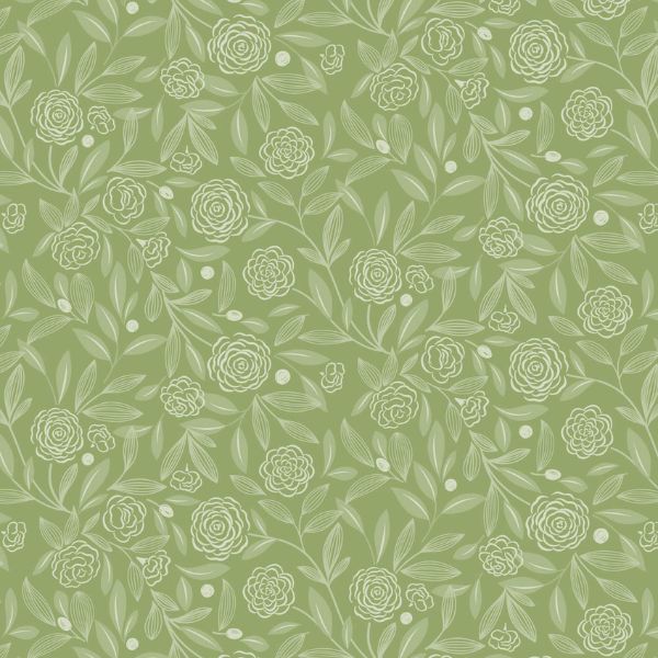 CC48.3 Camellias Charm Dark Spring Green Joys of Spring, Cassandra Connolly Lewis & Irene
