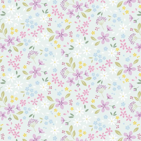 CC52.2 Floral Ode Light Teal The Pressed Flower Collection by Cassandra Connolly for Lewis & Irene