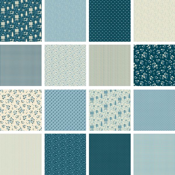 Cozy House Fat Quarter Pack Blues by Judy Jarvi Makower