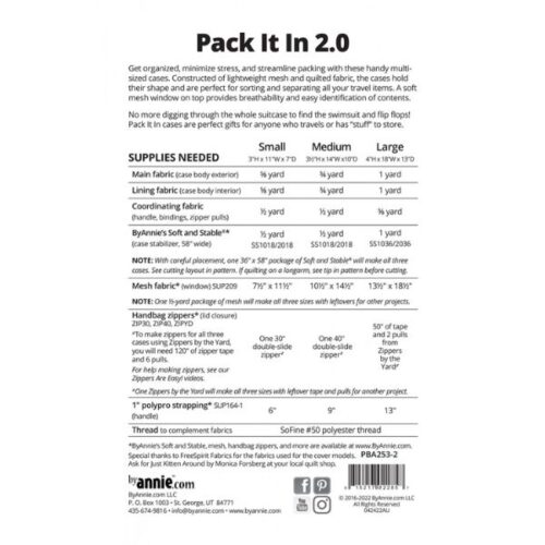 PBA253-2 Pack It In! 2.0 Storage Pattern ByAnnie