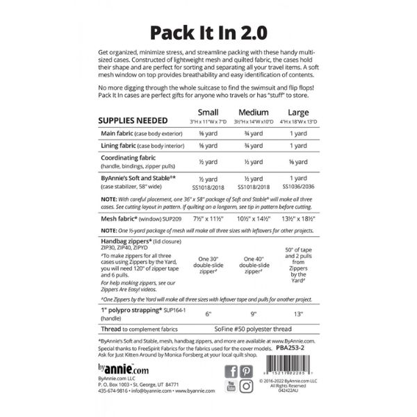 PBA253-2 Pack It In! 2.0 Storage Pattern ByAnnie