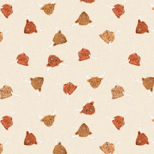 A876A Highland Cows on Light Cream Highlands by Lewis & Irene