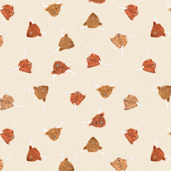 A876A Highland Cows on Light Cream Highlands by Lewis & Irene