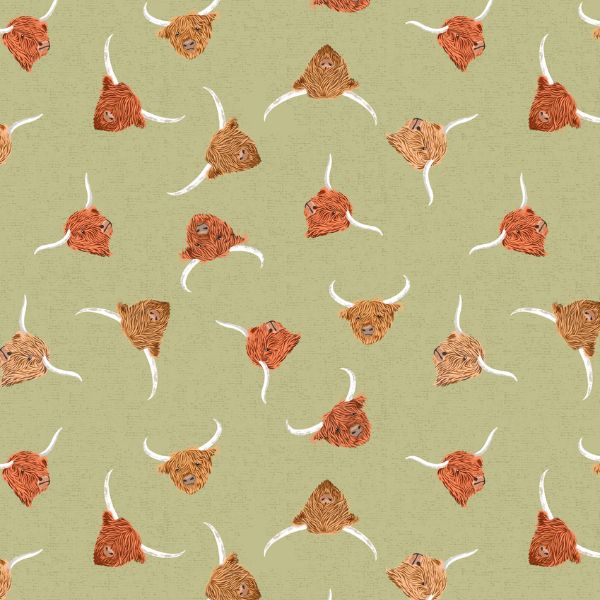 A876B Highland Cows on Green, Highlands by Lewis & Irene