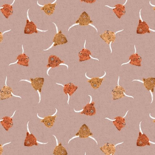 A876C Highland Cows on Light Brown Highlands by Lewis & Irene