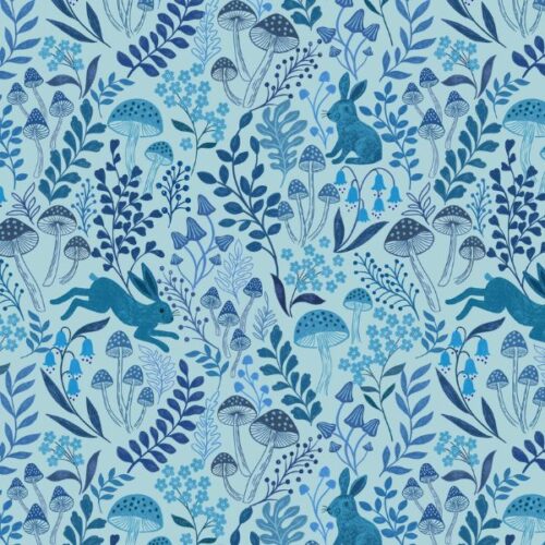 A913B Rabbit Meadow on Eggshell Blue Forget-Me-Not Lane by Lewis & Irene