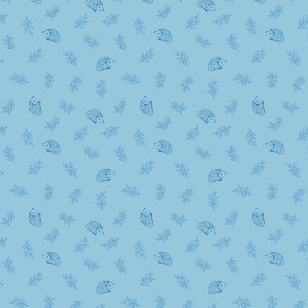 A914B Little HEdgehog on Sky Blue Forget-Me-Not Lane by Lewis & Irene