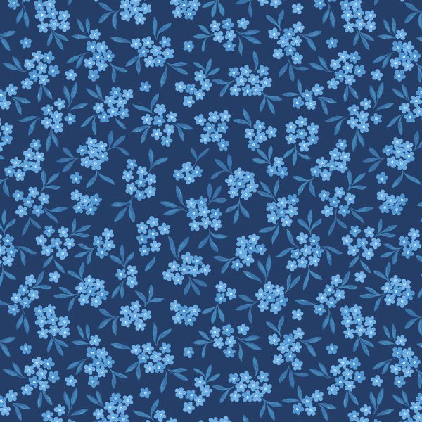 A915C Forget Me Not on Dark Blue Forget-Me-Not Lane by Lewis & Irene