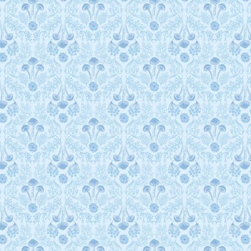 A916A Woodland Mushroms on Pale Blue Forget-Me-Not Lane by Lewis & Irene