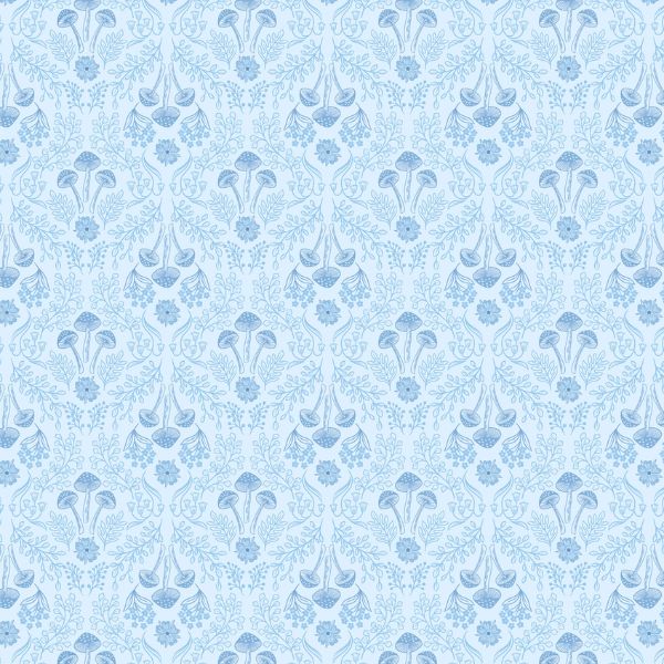 A916A Woodland Mushroms on Pale Blue Forget-Me-Not Lane by Lewis & Irene