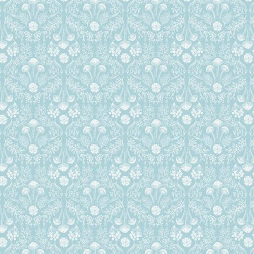 A916B woodland Mushrooms on Pale Duck Egg Forget-Me-Not Lane by Lewis & Irene