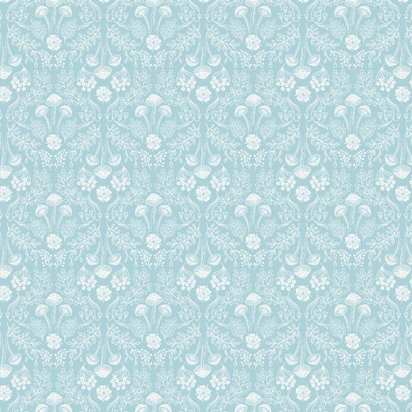 A916B woodland Mushrooms on Pale Duck Egg Forget-Me-Not Lane by Lewis & Irene