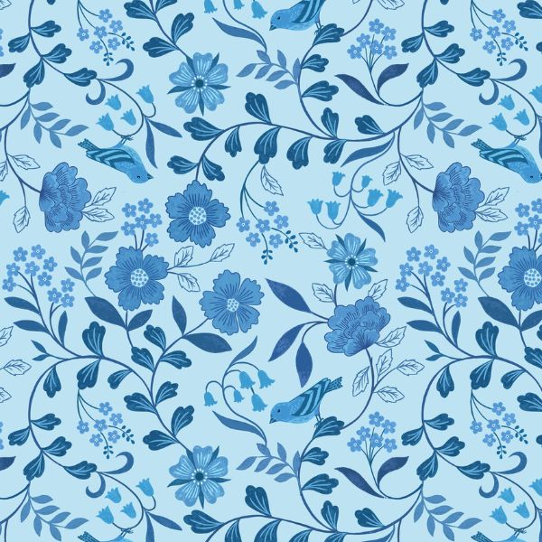 A917A Countryside Birds on China Blue Forget-Me-Not Lane by Lewis & Irene